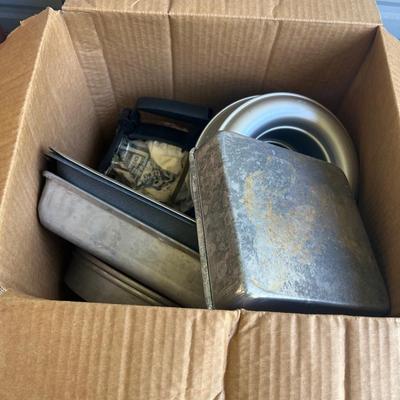 Box of Kitchen Items, Metal, Aluminum, Coffee Pot