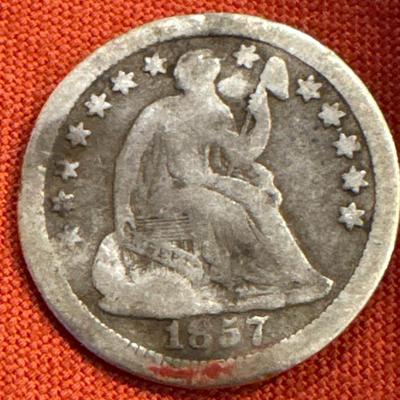 1857 O Half Dime Rare Key Date New Orleans Mint ""Medallic Rotation Error "" A-1