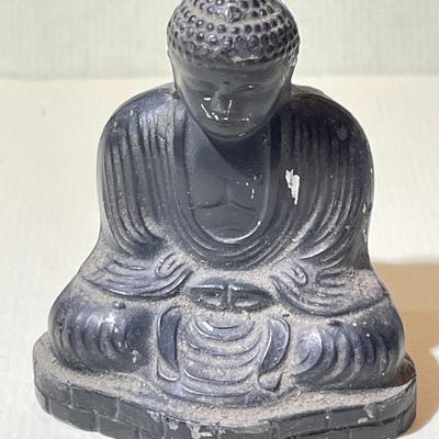 Japanese/Asian Sitting Buddha Metal Statue w/Signed Base 2
