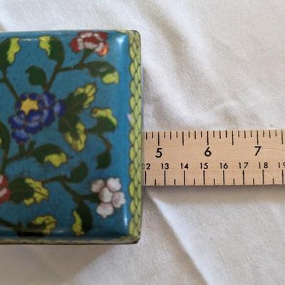 Antique Chinese Cloisonne Enameled Metal Trinket Box