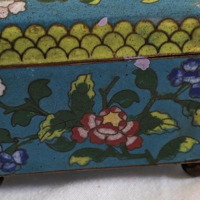 Antique Chinese Cloisonne Enameled Metal Trinket Box