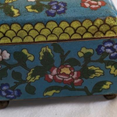 Antique Chinese Cloisonne Enameled Metal Trinket Box