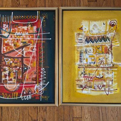 Unknown artist "Badou" abstract paintings on canvas 19.5x25.5  $225 ea.