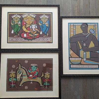 Jamini Roy Framed Prints 18x22  Set of 3 $200