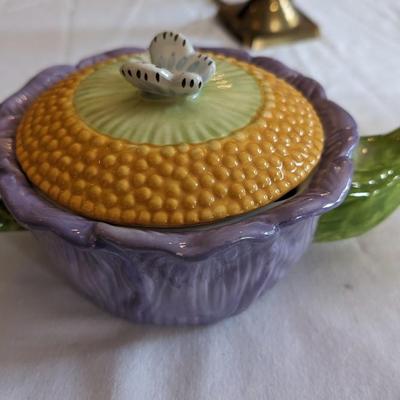 Kate Williams Flower Teapot Purple Butterfly Handle Chip Spout