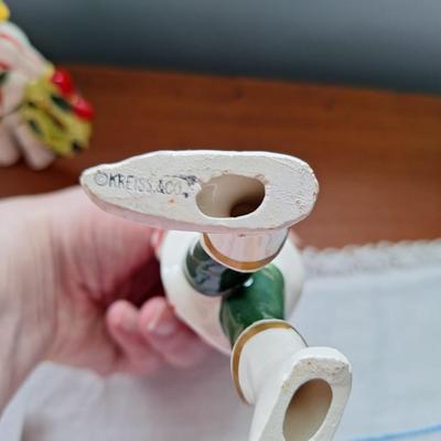 2 Rare Vintage Kreiss Ceramic Christmas Elf Figure Jewel Eyes