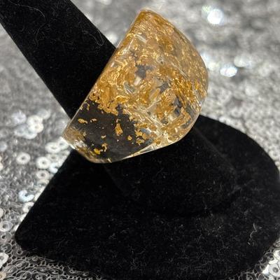 Vintage gold, flake resin ring