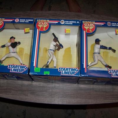 LOT 129 NEW IN PACKAGE STARTING LINE-UP GRIFFEY JR, CLEMENS, FIELDER