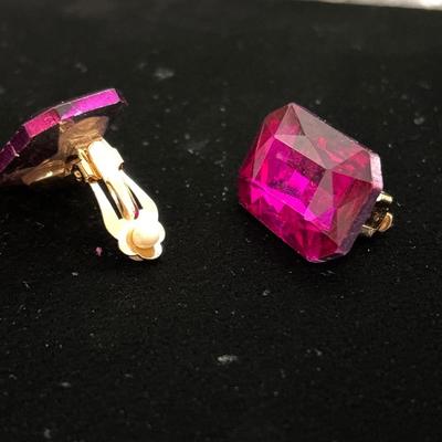 Violet glass clip on earrings