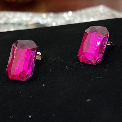 Violet glass clip on earrings