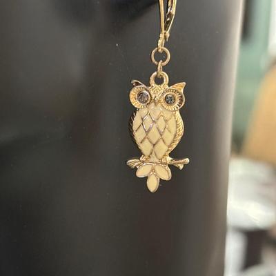Vintage enamel owl dangle Earrings