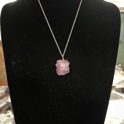 925 Sterling silver chain wire wrapped crystal pendant necklace