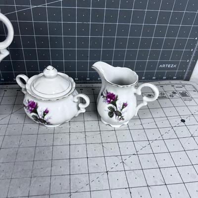 Porcelain China Coffee Pot, Saucers with Cream & Sugar