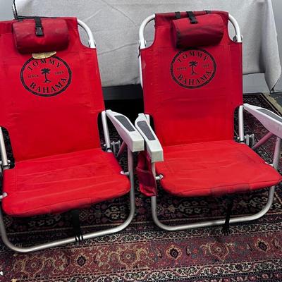 2 - Red Tommy Bahama Beach Chair with Straps