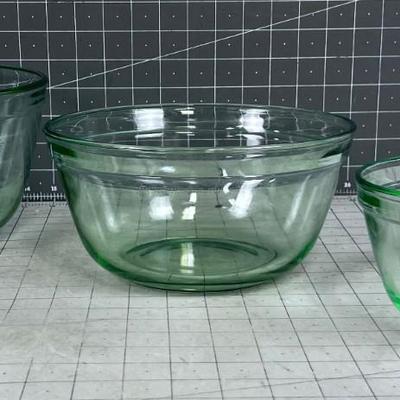 3 Green Mixing Bowls GLASS 
