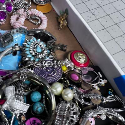 Tray of Costume Jewelry: Rings, Necklaces, Some Vintage 