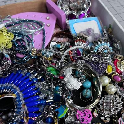 Tray of Costume Jewelry: Rings, Necklaces, Some Vintage 