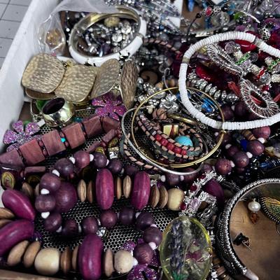 Tray of Costume Jewelry: Rings, Necklaces, Some Vintage 