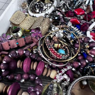 Tray of Costume Jewelry: Rings, Necklaces, Some Vintage 