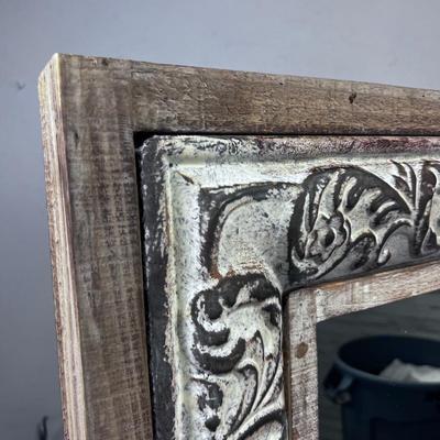 Fabulous Tin MIRROR with a Wood Frame 