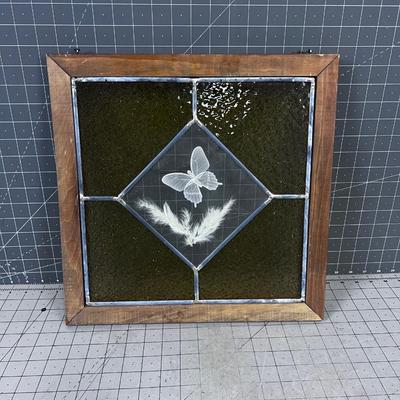 Leaded Glass Window Pane Butterfly's and Flowers 