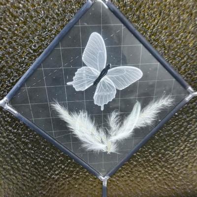 Leaded Glass Window Pane Butterfly's and Flowers 