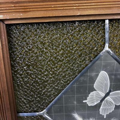 Leaded Glass Window Pane Butterfly's and Flowers 