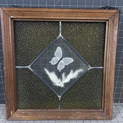 Leaded Glass Window Pane Butterfly's and Flowers 
