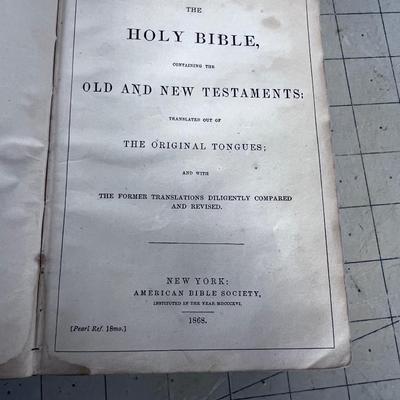 Holy Bible Dated 1868 Leather Bound 