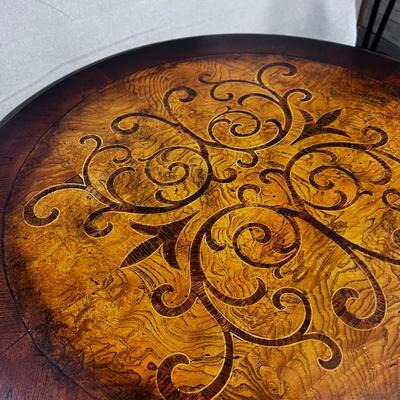 Round Entry Table Dark BURL with INLAY Top