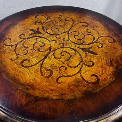 Round Entry Table Dark BURL with INLAY Top