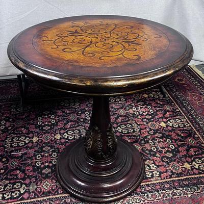 Round Entry Table Dark BURL with INLAY Top