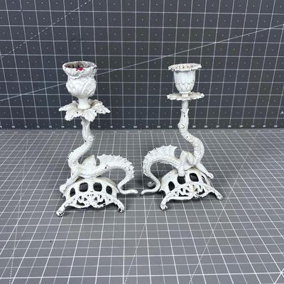 Cast Iron Dragon Candle Sticks 