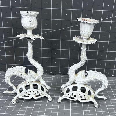Cast Iron Dragon Candle Sticks 