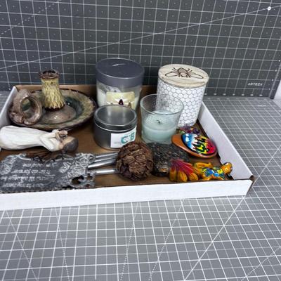 Box of Cool Nick Knack Candles and such