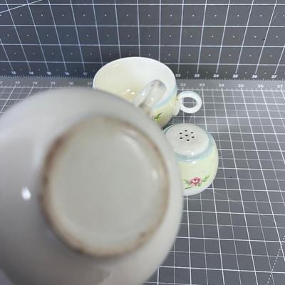 Salt & Pepper plus 2 cup in Bone China with Rose
