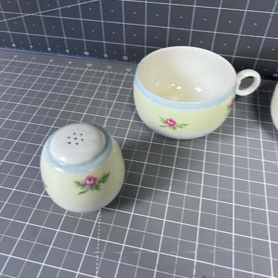 Salt & Pepper plus 2 cup in Bone China with Rose
