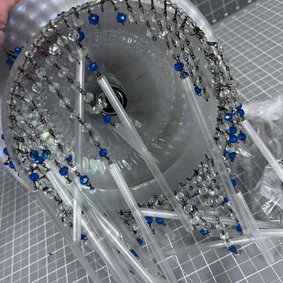Antique Art Deco GLASS Chandelier with Beads and Rods