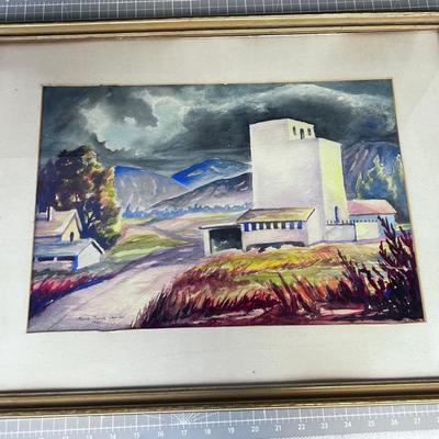 Marie Thorne Jeppeson Water Color "Granary" Date 1945