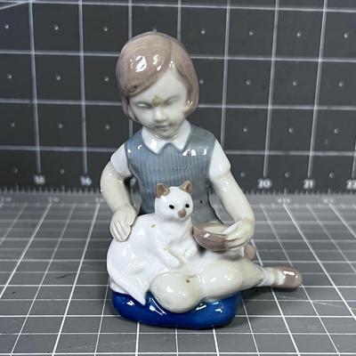 Dresden or Meissen (HAS 2 Crossed Sword Symbol on Bottom) Figurine: Girl & Cat