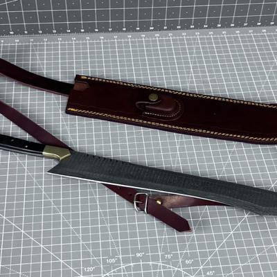 Damascus Short Sword and Scabbard 