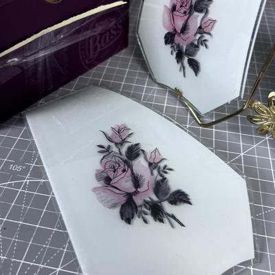 Pair of Glass Rose Shades in Gold Tone