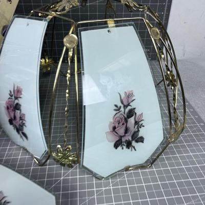 Pair of Glass Rose Shades in Gold Tone