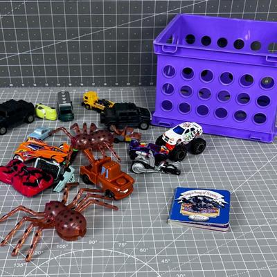 Die Cast Cars and Plastic Spiders 