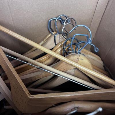 Box Full of Wood Hangers 