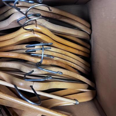 Box Full of Wood Hangers 