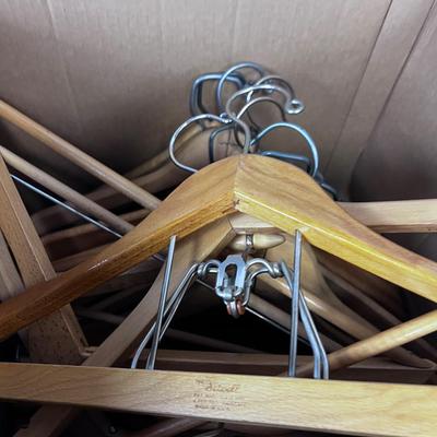 Box Full of Wood Hangers 