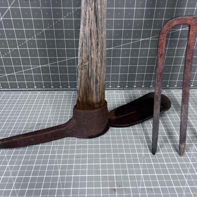 Spade and Pick with Weathered Handles