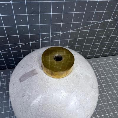 DECORATIVE STONE VASE AND BRASS TOP AND STOPPER