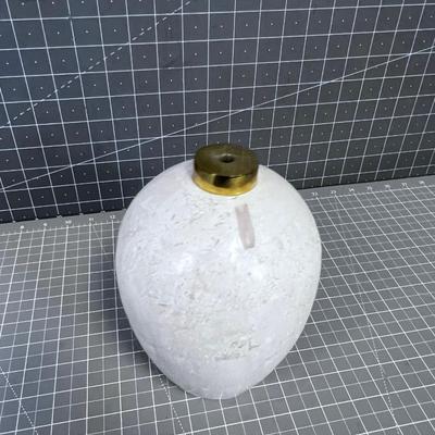 DECORATIVE STONE VASE AND BRASS TOP AND STOPPER